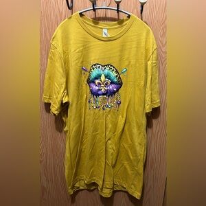 Graphic Yellow T-Shirt with Colorful Lips Design